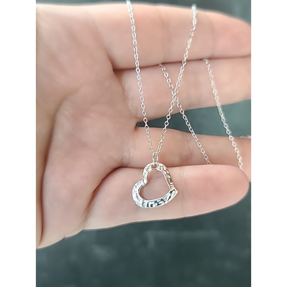 925 Sterling Silver Open Heart Pendant Necklace Vintage